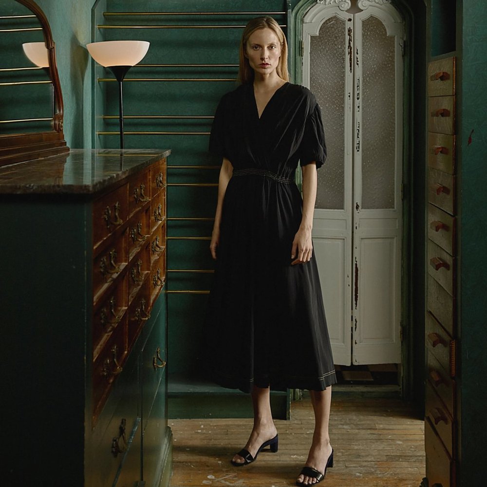 CASASOLA Wrap-effect Plissé-chiffon Midi Dress In Black xs